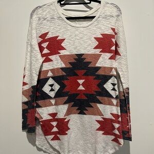 Aztec Patterned Blouse - Red and Black